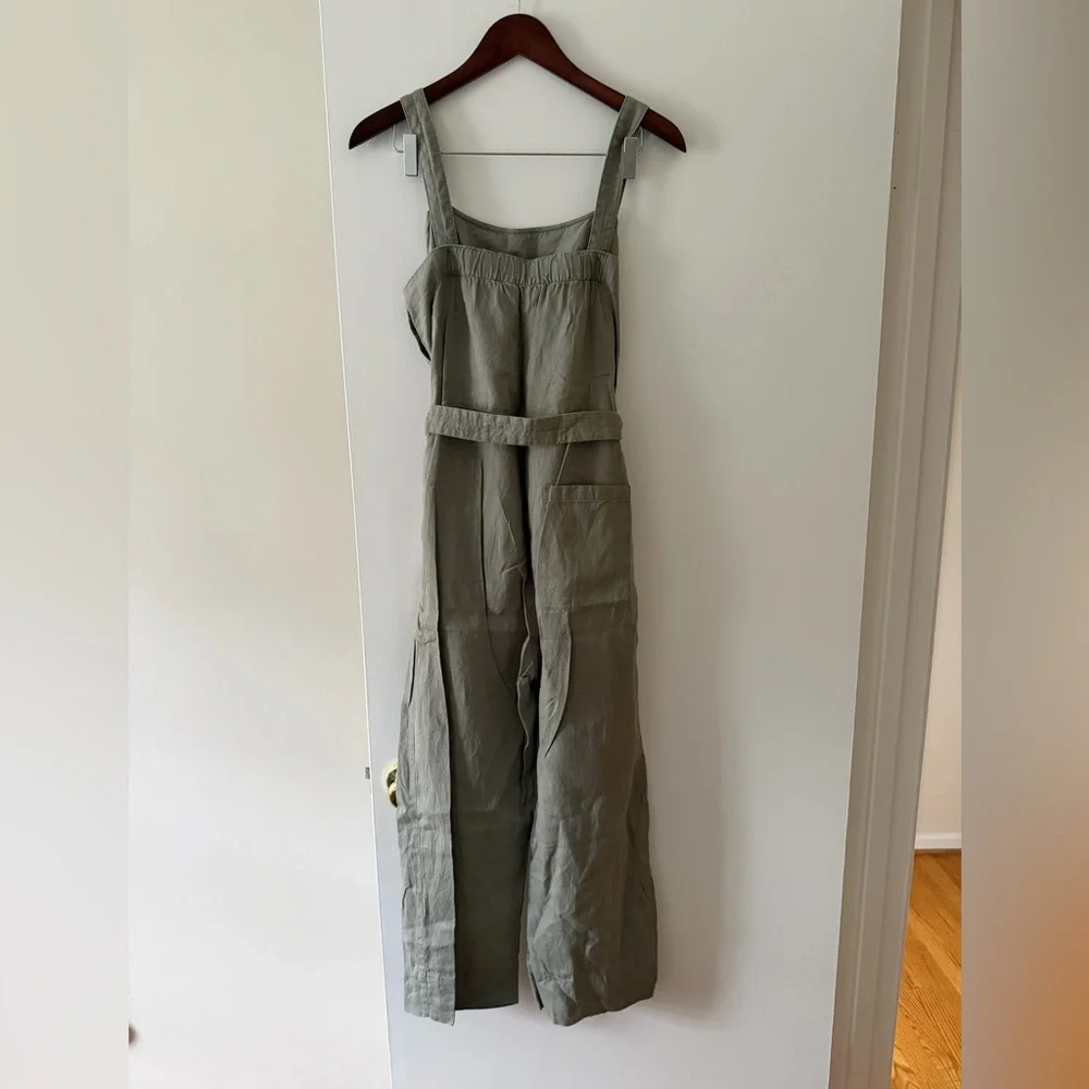 Everlane The Linen Side Button Jumpsuit Size 6 Sage Green - Picture 4 of 7